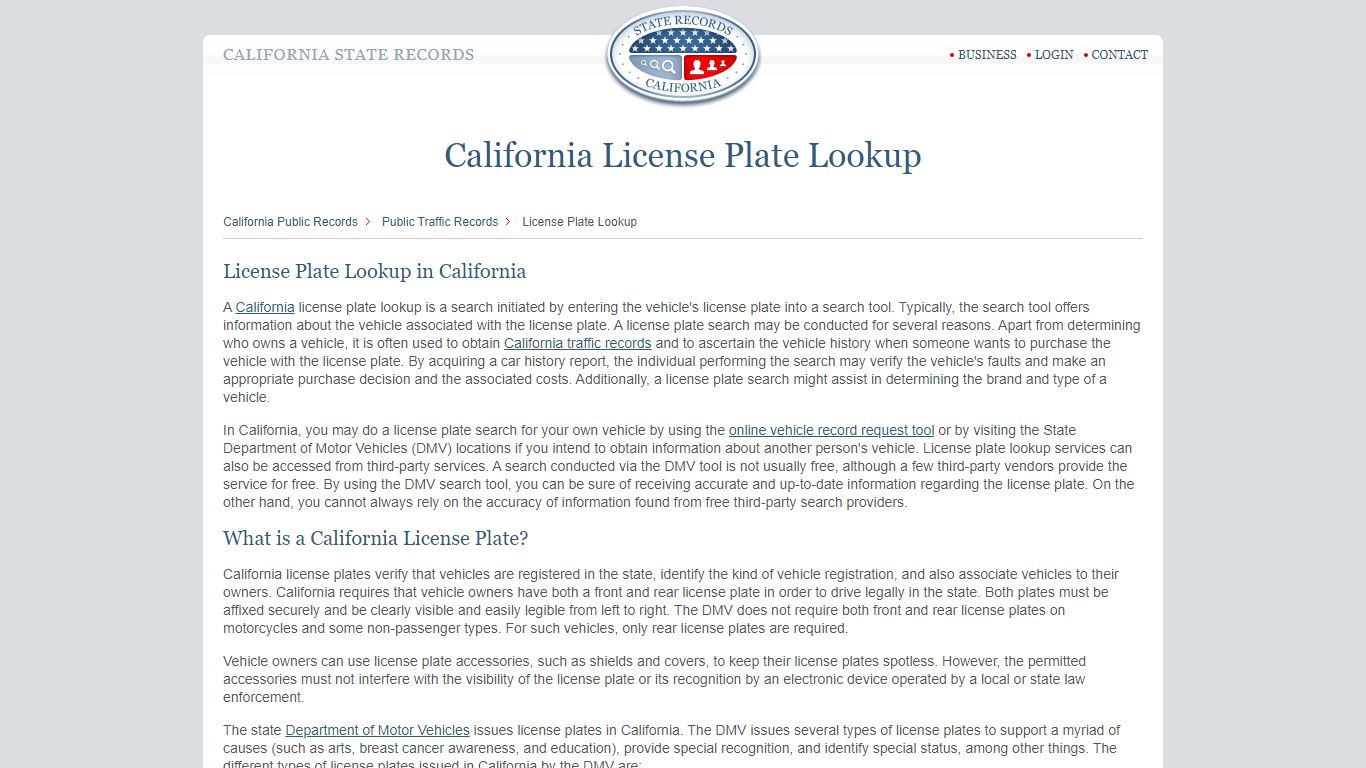 California License Plate Lookup | StateRecords.org