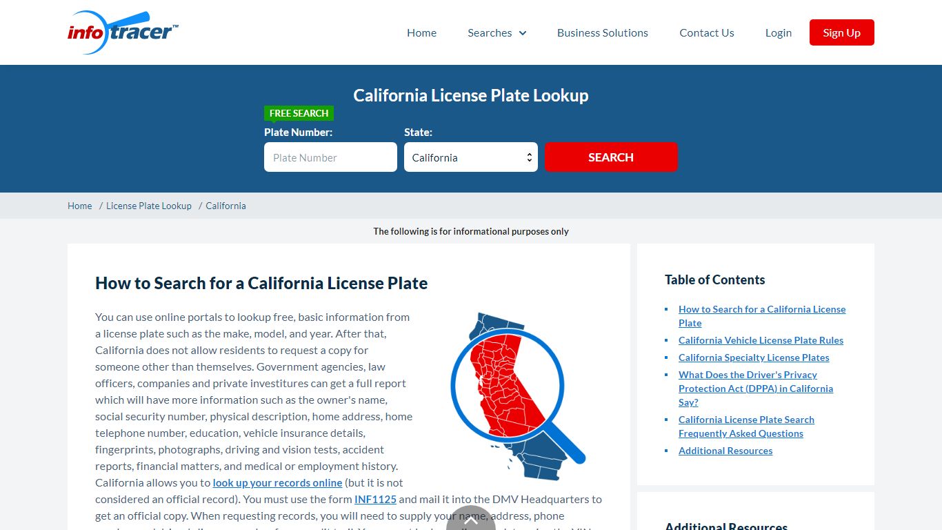 Free California License Plate Lookup - InfoTracer